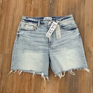 Daze Women's Light Blue Frayed Denim Shorts